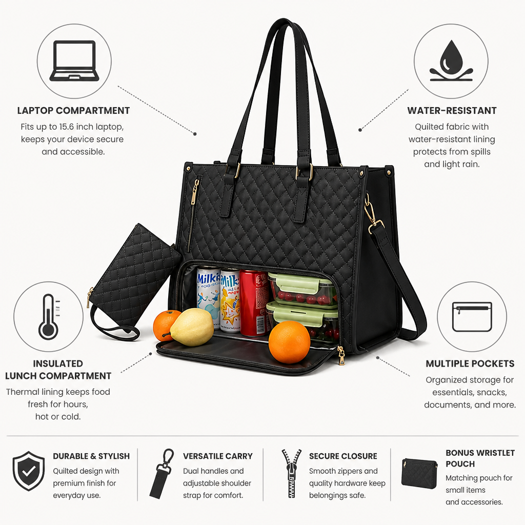 Laptop Tote Bag Quilted Insulated & Water-Resistant