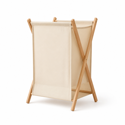 Laundry Basket Foldable Solid Wood Removable & Washable Liner