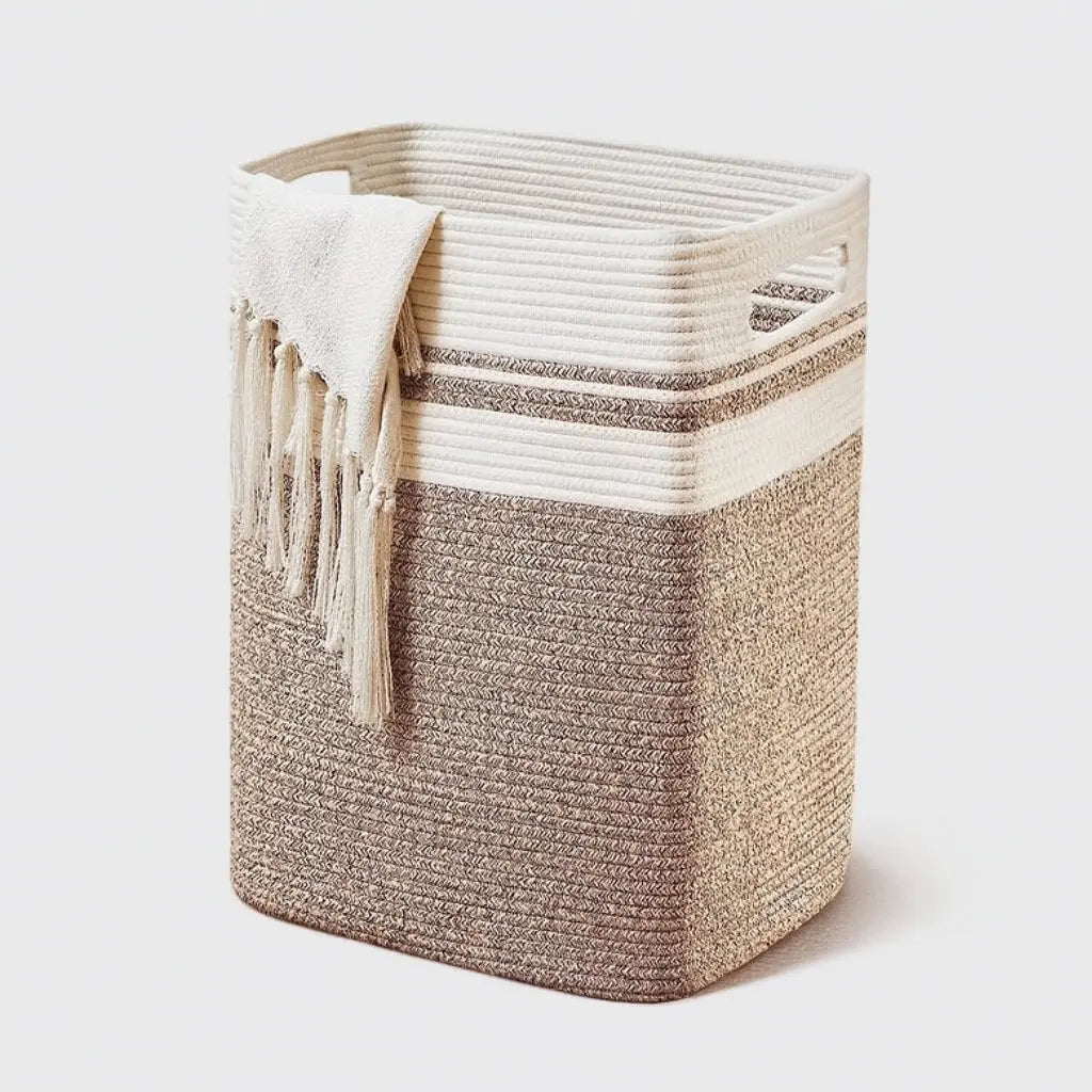 Laundry Basket Large Foldable Two-Tone Cotton Rope