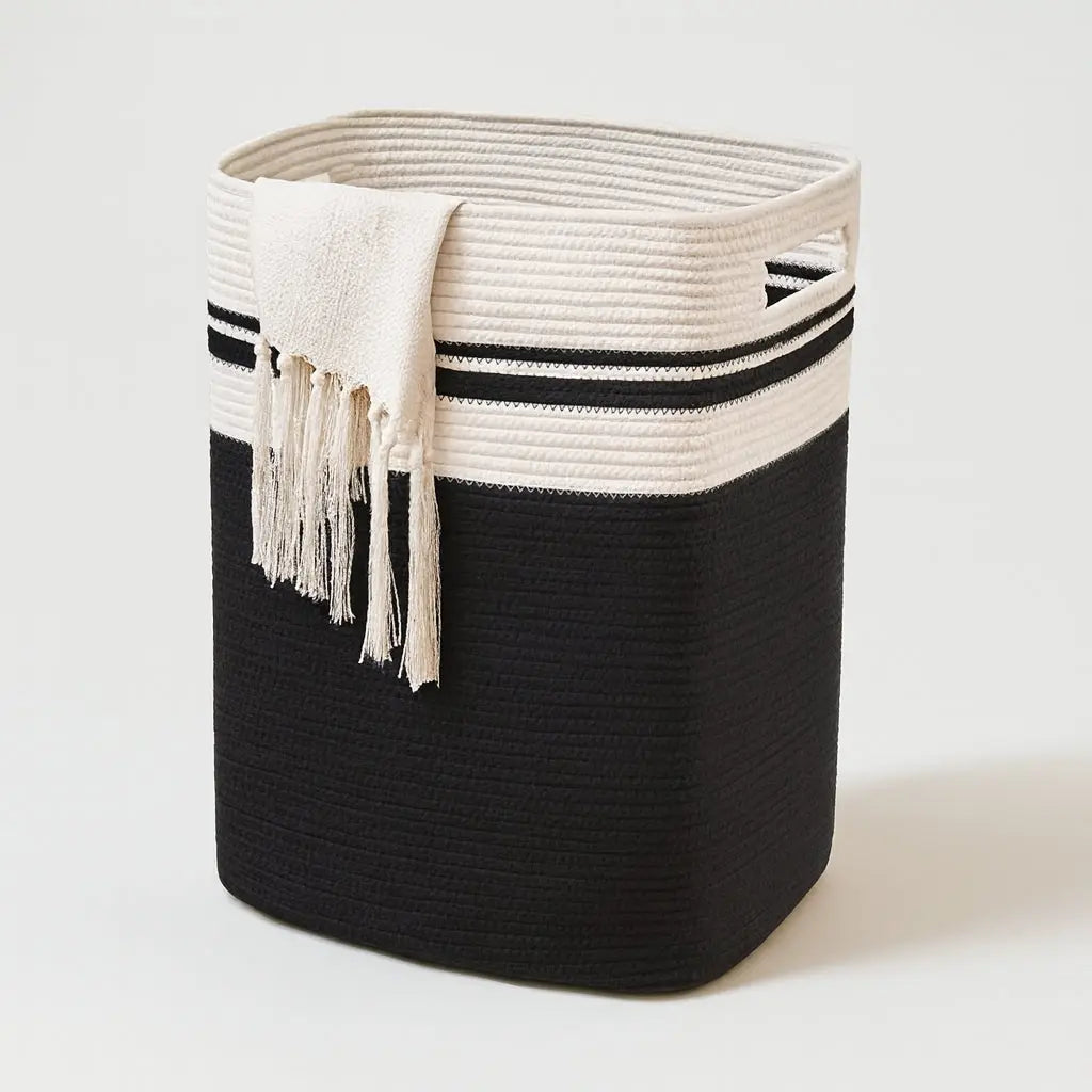 Laundry Basket Large Foldable Two-Tone Cotton Rope