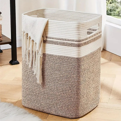 Laundry Basket Large Foldable Two-Tone Cotton Rope