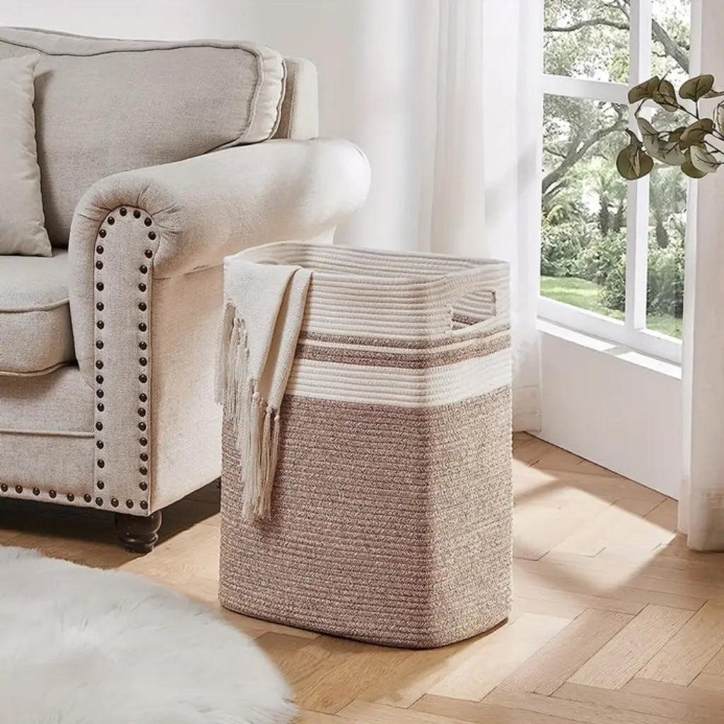 Laundry Basket Large Foldable Two-Tone Cotton Rope