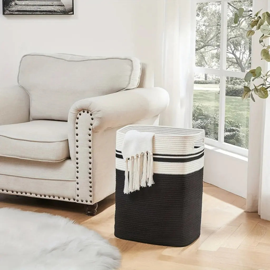 Laundry Basket Large Foldable Two-Tone Cotton Rope