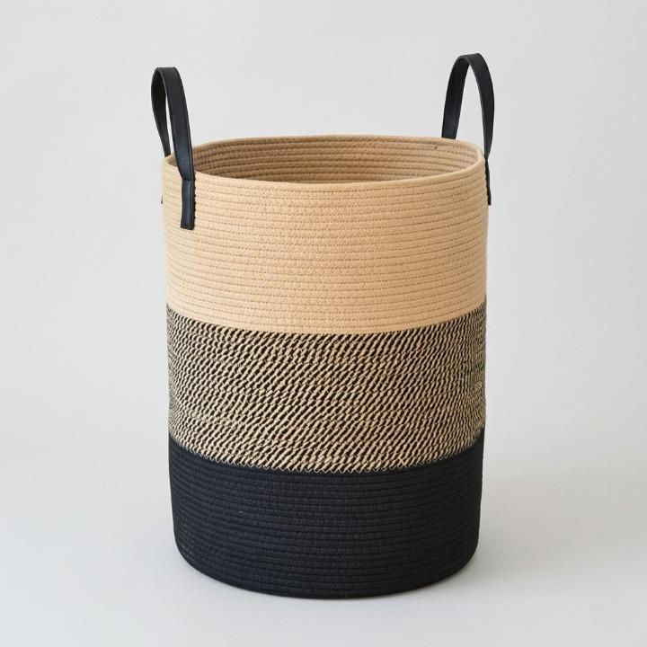 Laundry Basket Woven Cotton Foldable 58 L Capacity