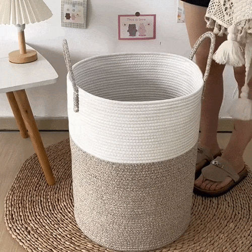 Laundry Basket Woven Cotton Foldable 58 L Capacity