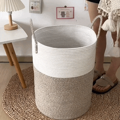 Laundry Basket Woven Cotton Foldable 58 L Capacity