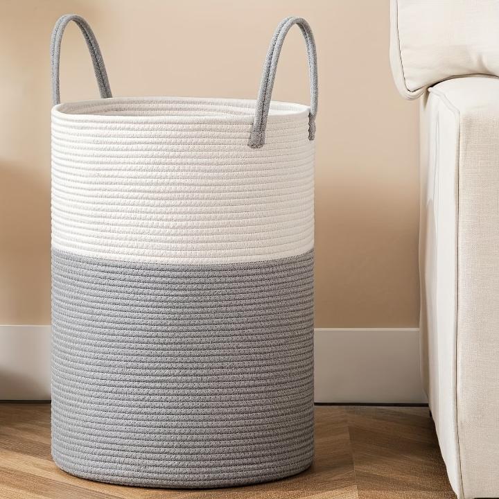 Laundry Basket Woven Cotton Foldable 58 L Capacity