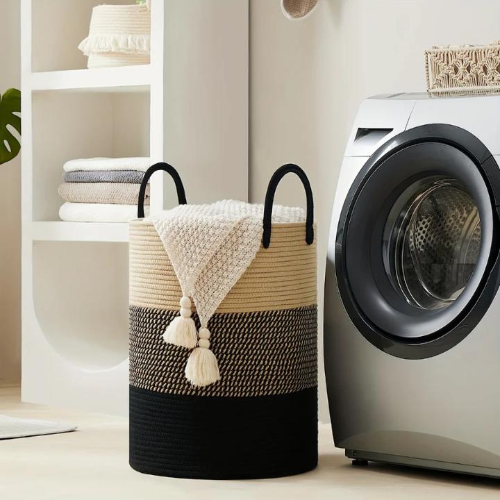 Laundry Basket Woven Cotton Foldable 58 L Capacity
