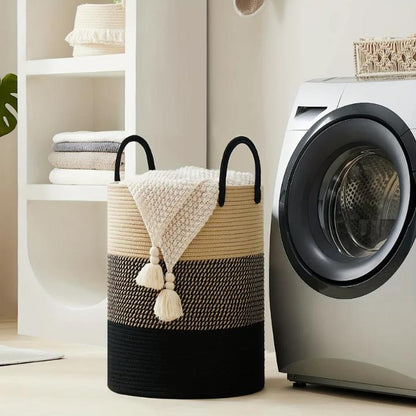 Laundry Basket Woven Cotton Foldable 58 L Capacity