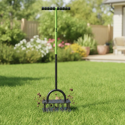 Lawn Aerator Height-Adjustable Handle Self-Cleaning 15 Tines