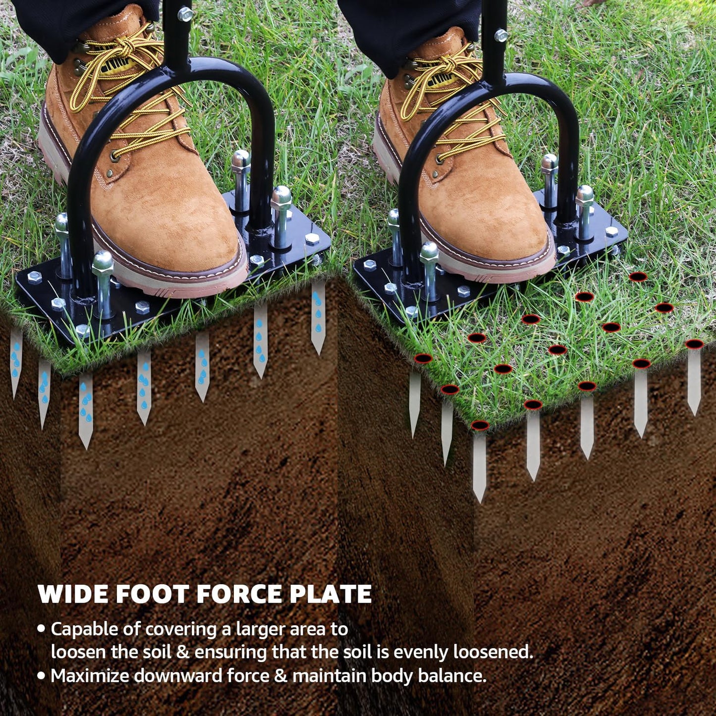 Lawn Aerator Height-Adjustable Handle Self-Cleaning 15 Tines