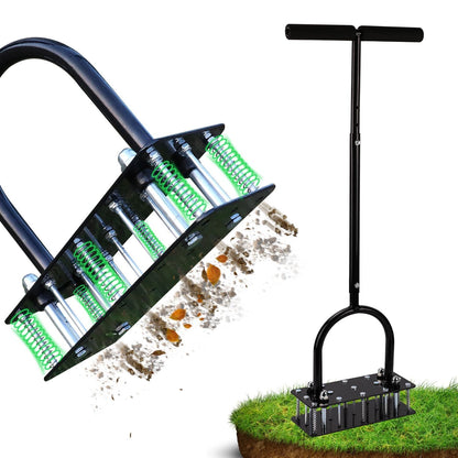 Lawn Aerator Height-Adjustable Handle Self-Cleaning 15 Tines
