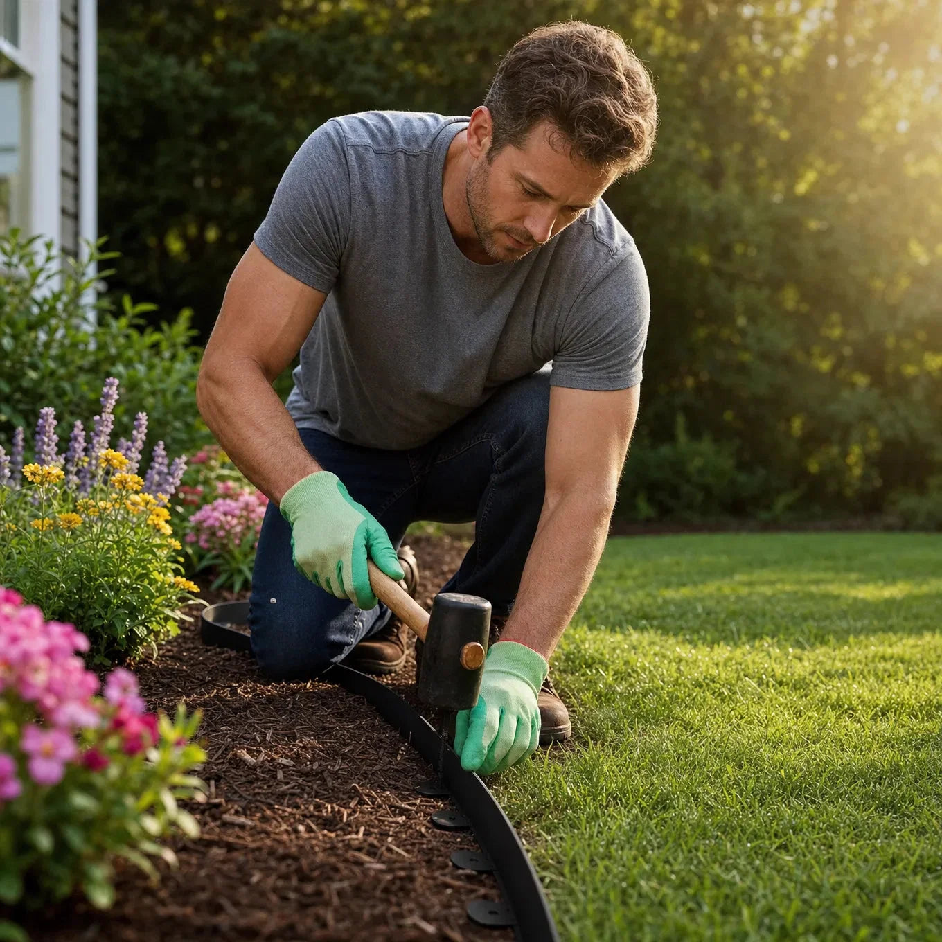 Lawn Edging Flexible No-Dig Stakes Included