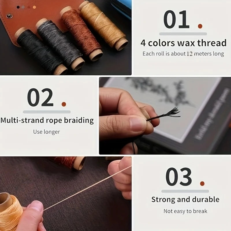 Leather Repair Sewing Kit Waxed Thread Large Needles Pouch
