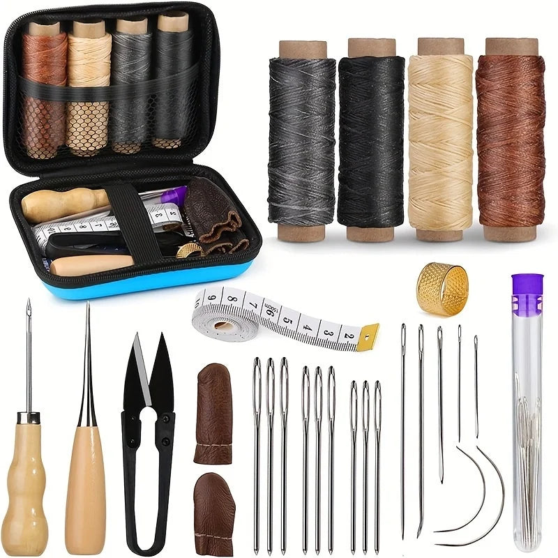 Leather Sewing Kit Waxed Thread Precision Needles Zip Pouch