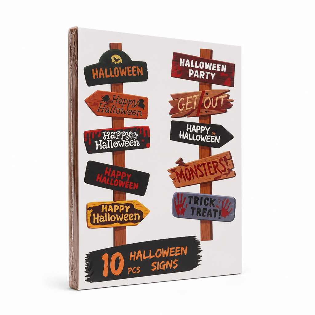 Lightweight Paper Easy-Hang Halloween Signs (Set of 10)
