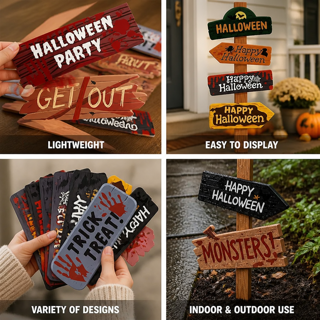 Lightweight Paper Easy-Hang Halloween Signs (Set of 10)