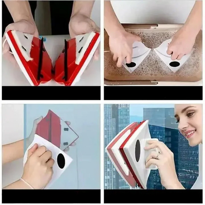 Magnetic Window Cleaner Double-Sided Microfiber Cloths & Safety Tether