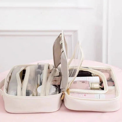 Makeup Bag Clear Compartments & Water-Resistant Textile