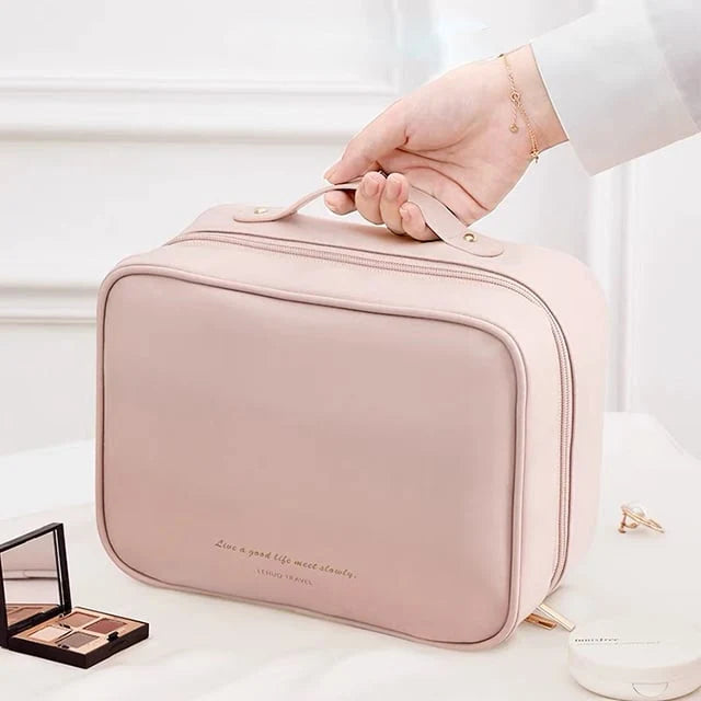 Makeup Bag Clear Compartments & Water-Resistant Textile