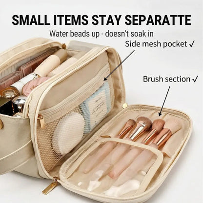 Makeup Bag Waterproof PU Leather Dual-Zip & Brush Protectors