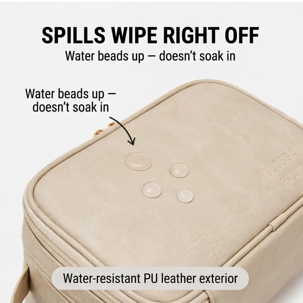 Makeup Bag Waterproof PU Leather Dual-Zip & Brush Protectors
