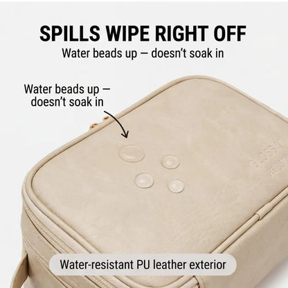 Makeup Bag Waterproof PU Leather Dual-Zip & Brush Protectors