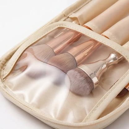 Makeup Bag Waterproof PU Leather Dual-Zip & Brush Protectors