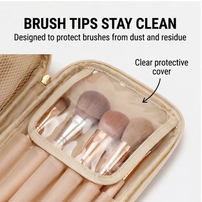 Makeup Bag Waterproof PU Leather Dual-Zip & Brush Protectors