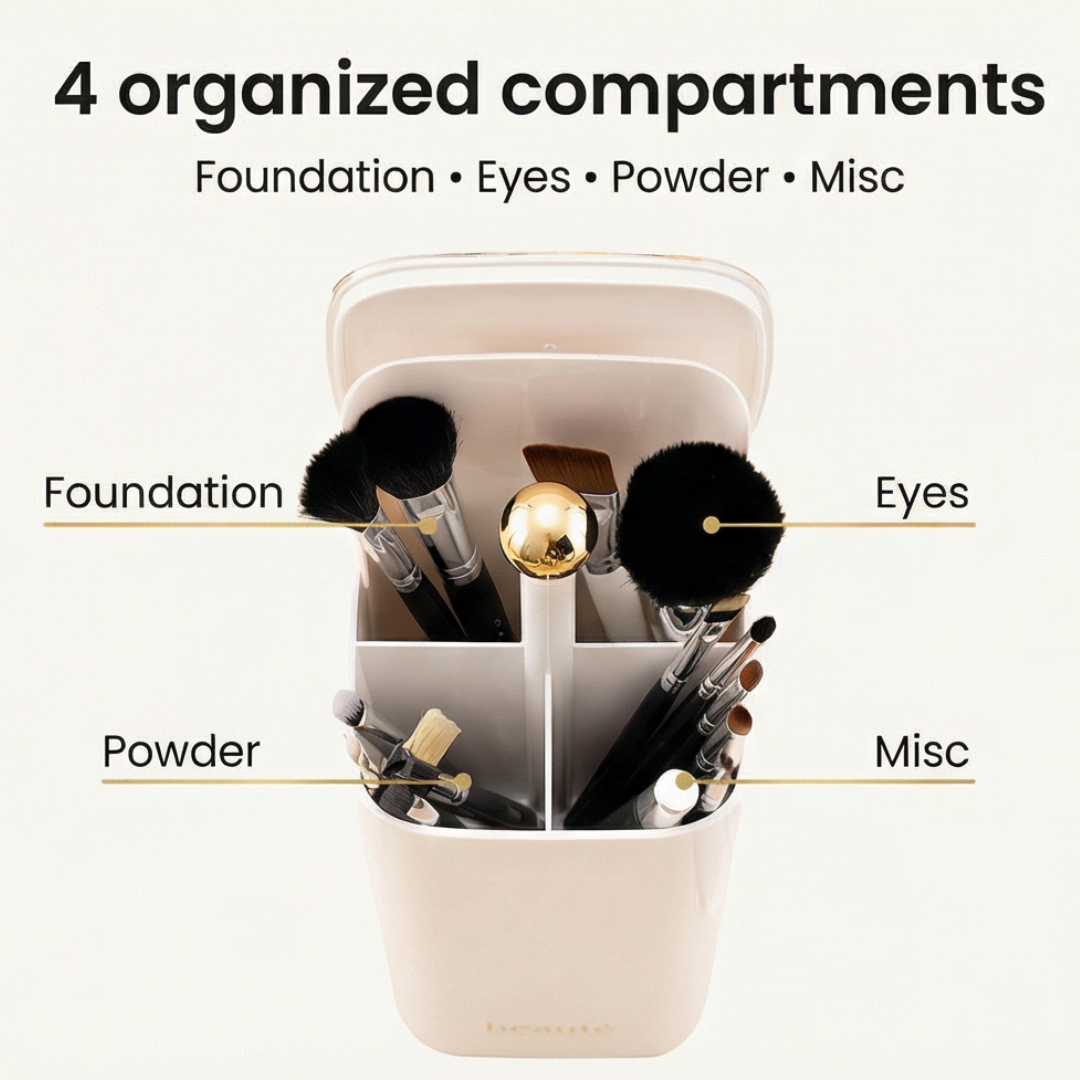 Makeup Brush Holder Spring-Loaded Lift Airtight Lid