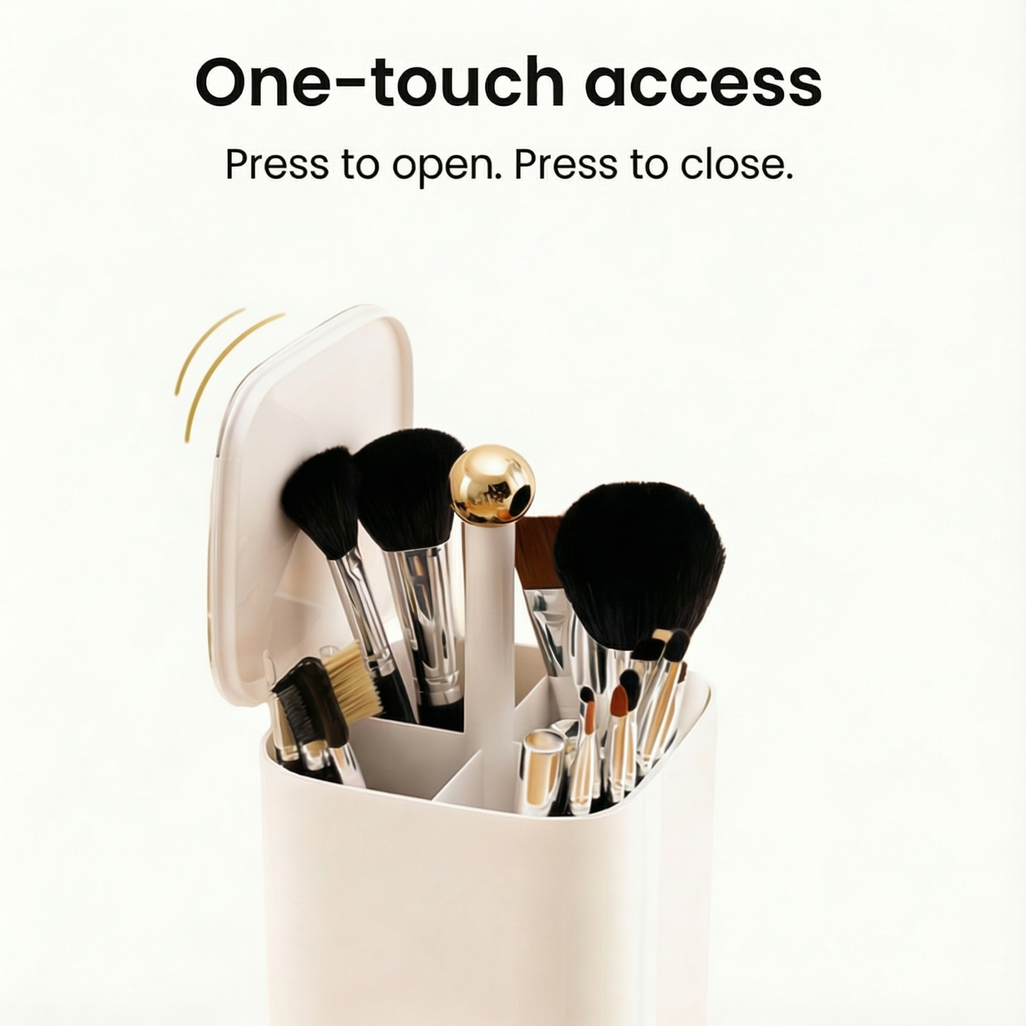 Makeup Brush Holder Spring-Loaded Lift Airtight Lid