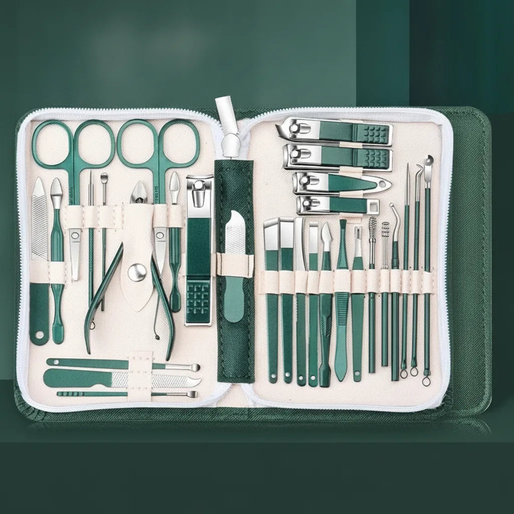 Manicure & Pedicure Set 30-Piece Stainless Steel Zippered Case