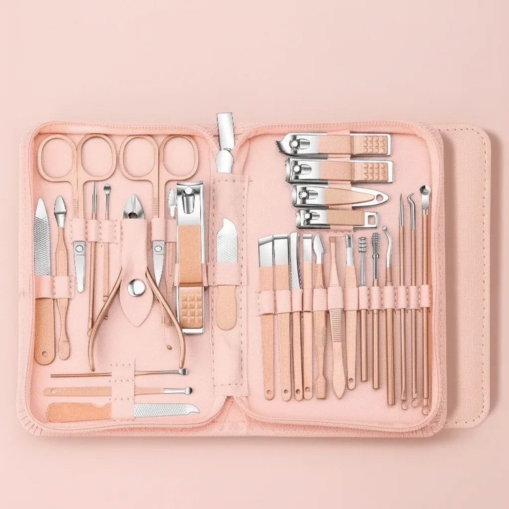 Manicure & Pedicure Set 30-Piece Stainless Steel Zippered Case