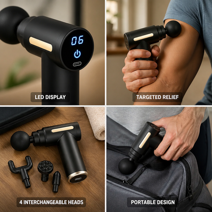 Massage Gun T-Handle Four Interchangeable Heads LED Display