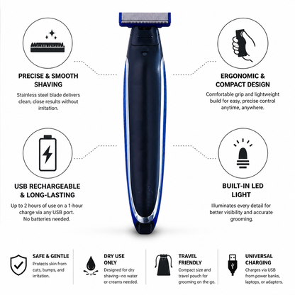 Men's Trimmer Stainless Steel Blade USB Rechargeable