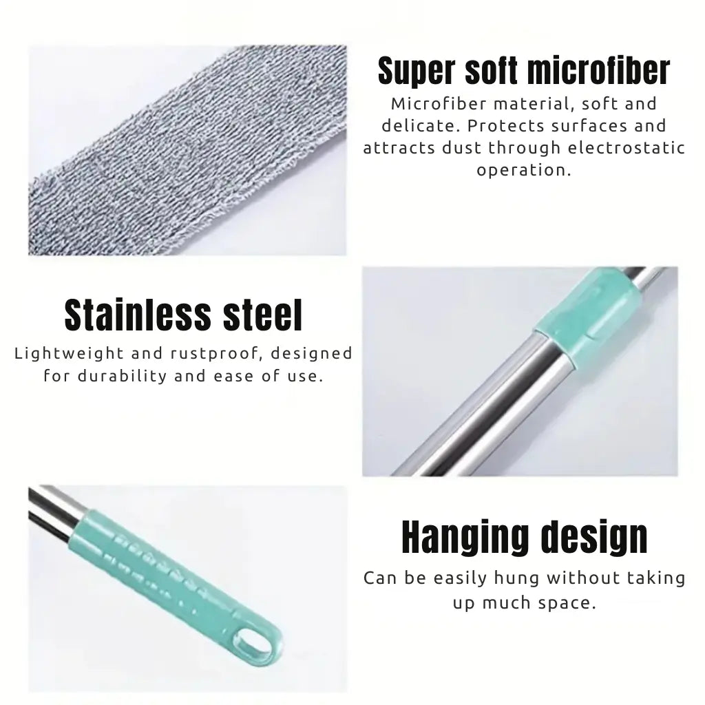 Microfiber Duster Extendable Stainless Steel Handle Machine-Washable Covers