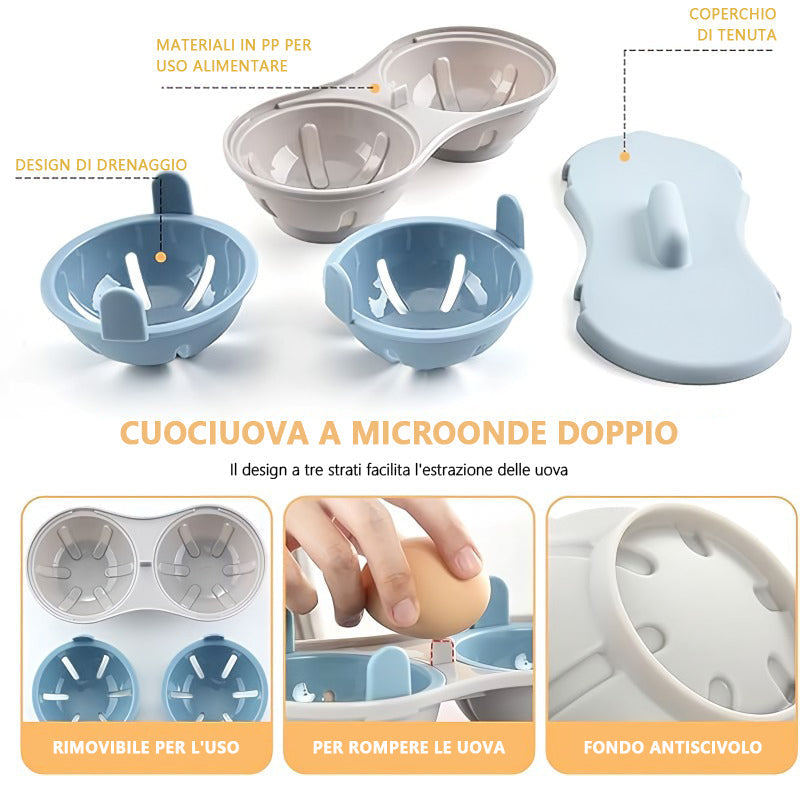 Microwave Egg Cooker Two-Layer Water Bath Two-Egg Capacity