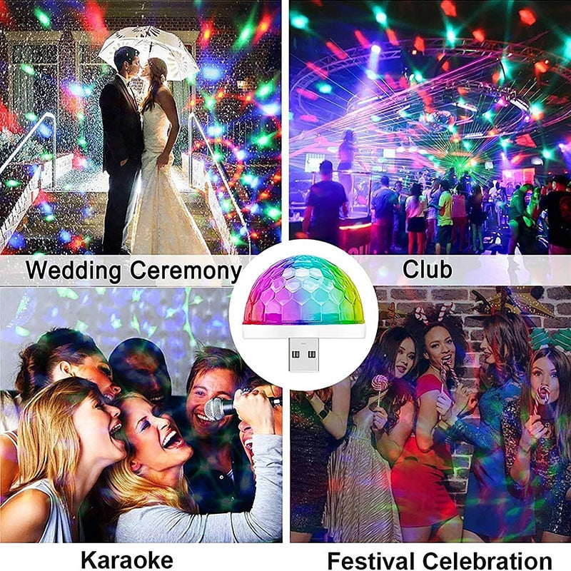 Mini Disco Ball USB-Powered & Beat-Activated 7 Light Modes