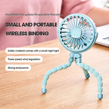 Mini Fan Flexible Tripod 3-Speed USB Night Light