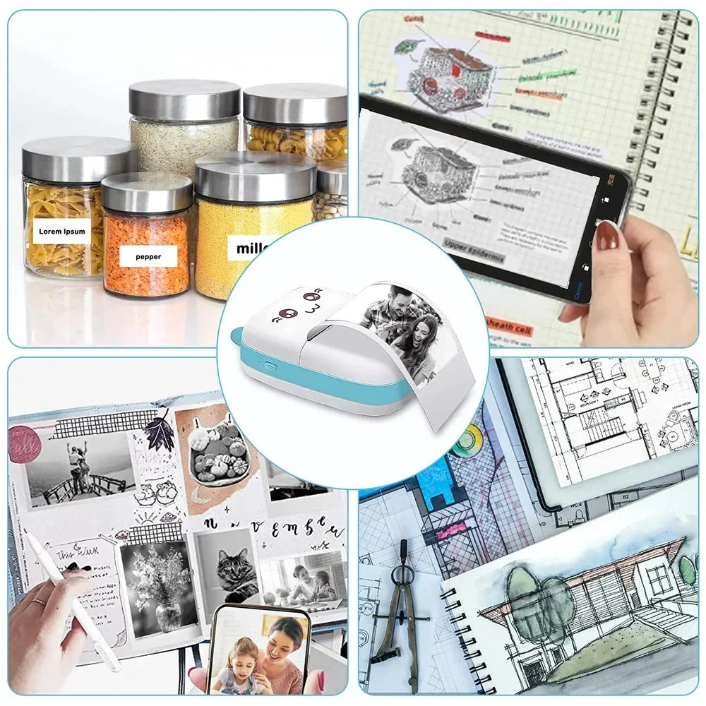 Mini Thermal Printer Ink-Free Bluetooth & Rechargeable Battery