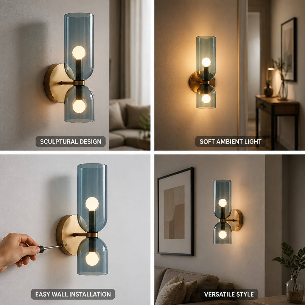 Modern Dual Cylinder Glass Wall Sconce