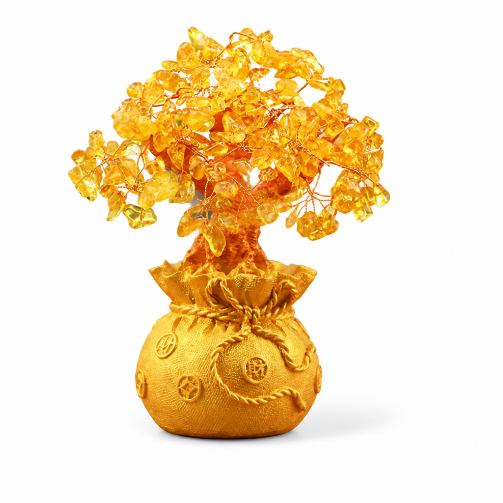 Money Tree Feng Shui Citrine Gemstone Handcrafted 18 cm