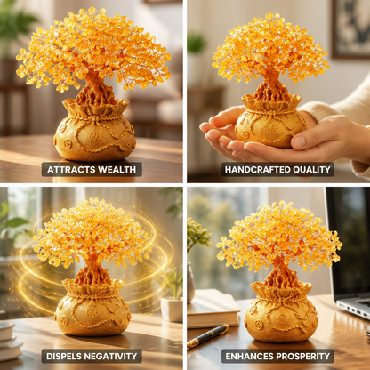Money Tree Feng Shui Citrine Gemstone Handcrafted 18 cm