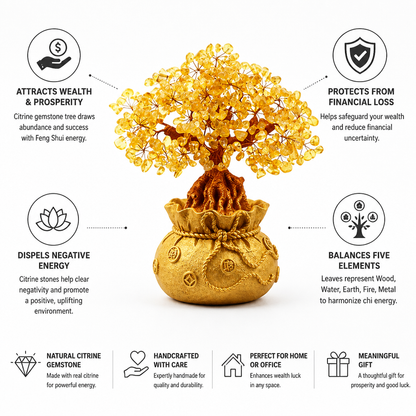 Money Tree Feng Shui Citrine Gemstone Handcrafted 18 cm