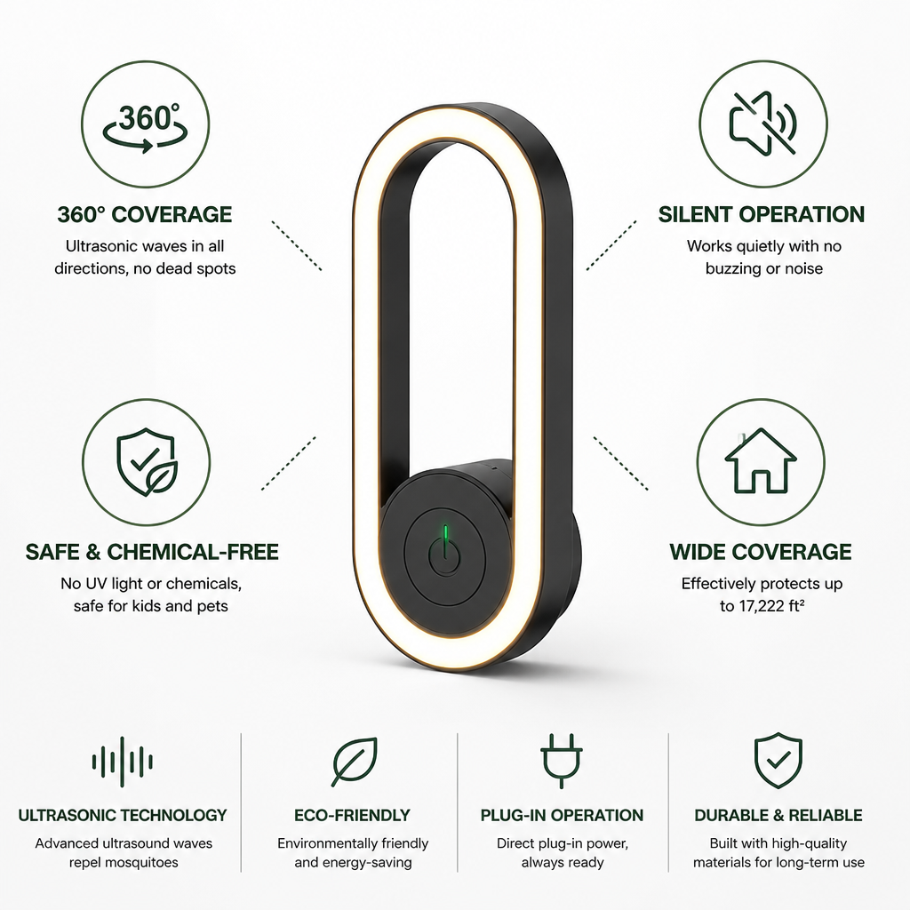 Mosquito Repeller Ultrasonic 360° Coverage Silent & Chemical-Free
