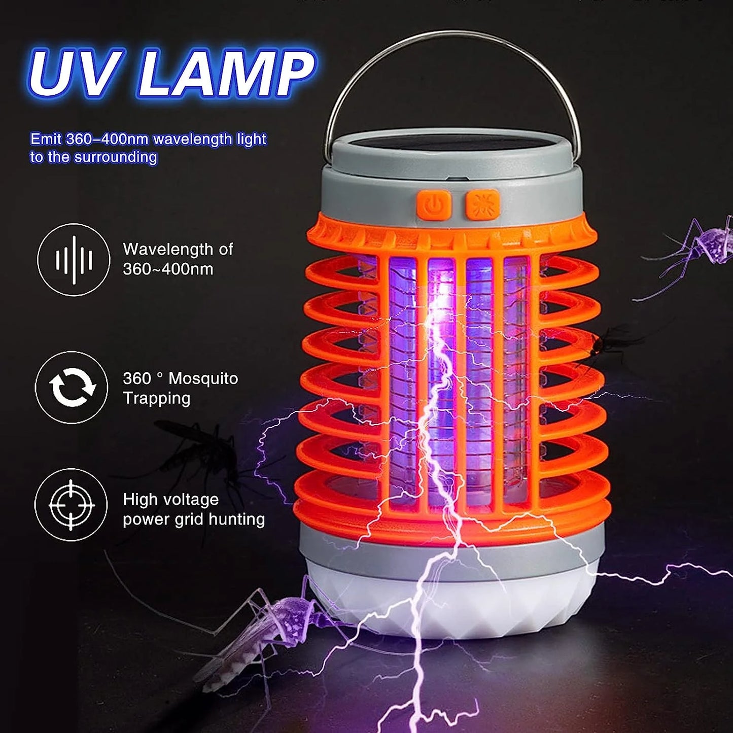 Mosquito Trap UV Light Solar & USB 4K Coverage