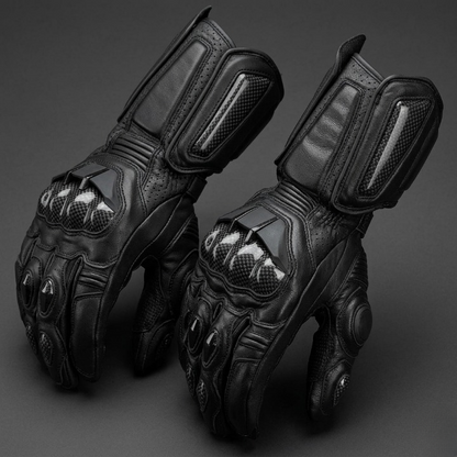 Motorcycle Gloves Leather Carbon Fiber Knuckles Wind- & Water-Repellent