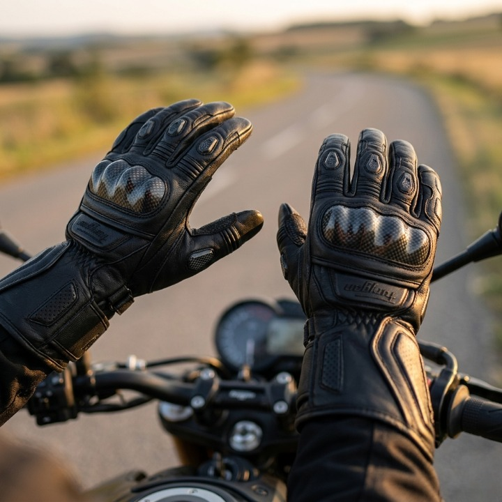 Motorcycle Gloves Leather Carbon Fiber Knuckles Wind- & Water-Repellent