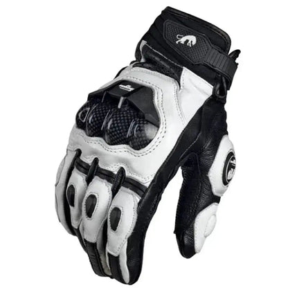 Motorcycle Gloves Leather Carbon Fiber Knuckles Wind- & Water-Repellent