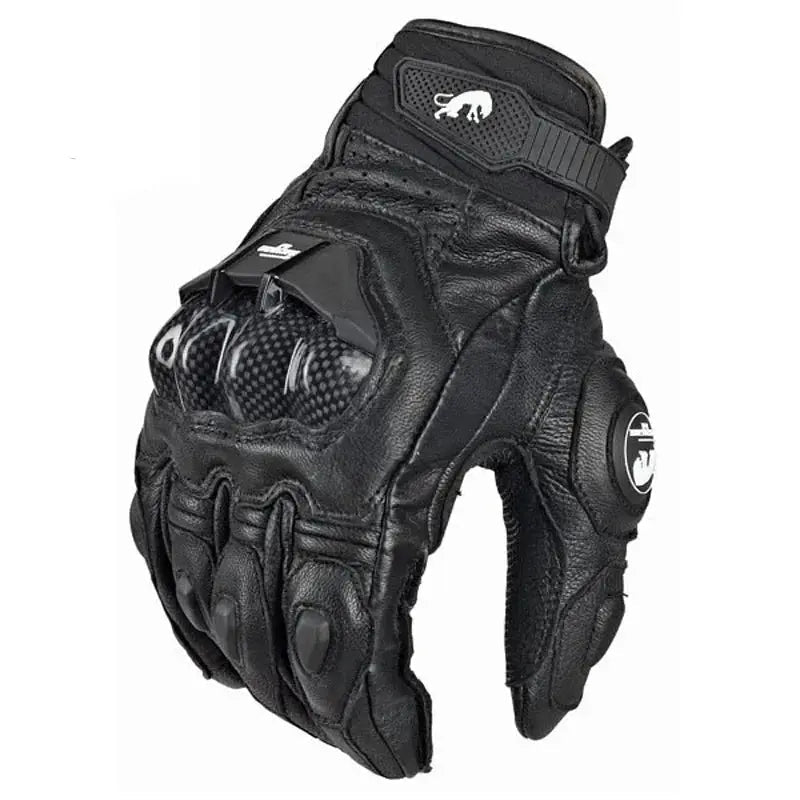 Motorcycle Gloves Leather Carbon Fiber Knuckles Wind- & Water-Repellent